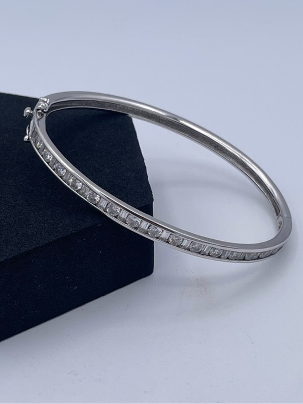 QVC Epiphany Diamonique Sterling Silver CZ Bangle Bracelet Platinum Clad 14.9g